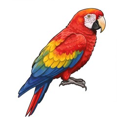 Fototapeta premium Vibrant Red Macaw Bird Illustration with Blue and Yellow Feathers