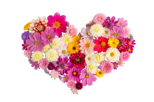 Mockup heart of aster, dahlia, and cosmea flowers isolated on transparent background. A design element for postcards Happy Mother's Day, happy Easter, March 8th, happy birthday - Powered by Adobe