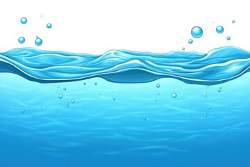 Underwater scene Blue water waves, bubbles, surface.  Website banner, graphic design