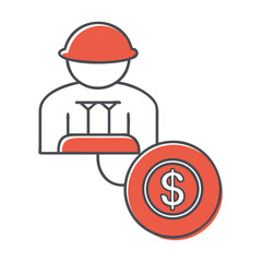 Banker icon with dollar coin on white background  