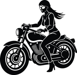 Fototapeta premium black and white illustration of a woman riding a motorcycle