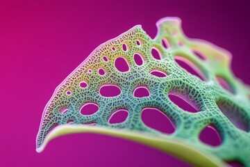 Fototapeta premium Close-up view of a colorful, intricate leaf-like structure.
