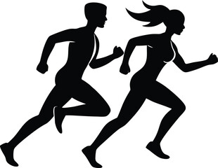 silhouette of a man and woman running together