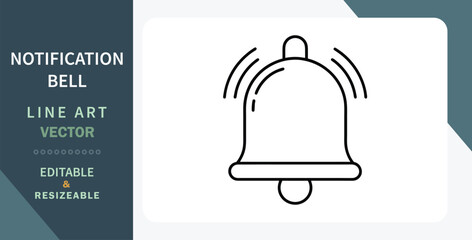 Editable Resizable Notification Bell Line Art Vector Icon Graphic