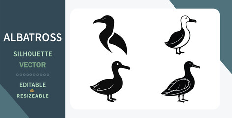 Albatross Silhouette Vector Icons Editable, Resizable Bird Graphics