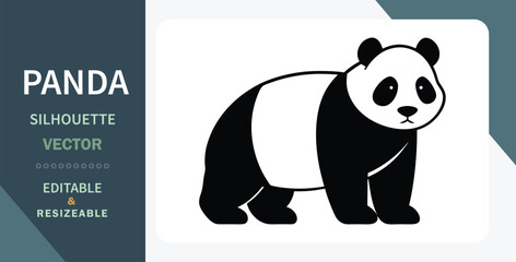 Adorable Panda Silhouette Vector Illustration Editable, Resizable, Black, White