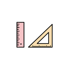 Fototapeta premium Measuring Tools: Ruler and Triangle in Simple Design illustrating education concepts. Flat minimalistic vector icon, modern pastel color palette 