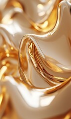 abstract golden background, fluid shapes, metallic texture, glossy finish, high resolution, photorealistic, hyper-realism