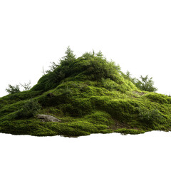 Lush Green Mossy Hilltop, Isolated on Green Transparent background