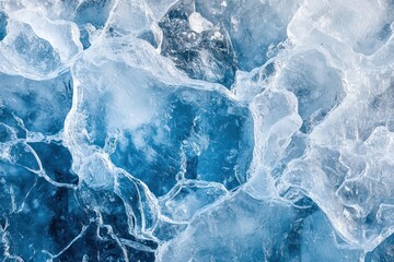 Obraz premium Frozen lake surface with intricate ice patterns in blue and white