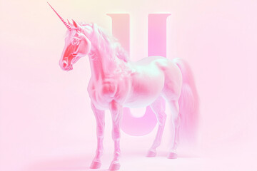 Fototapeta premium Unicorn standing gracefully in a whimsical pastel atmosphere with soft hues capturing its enchanting presence and magical essence
