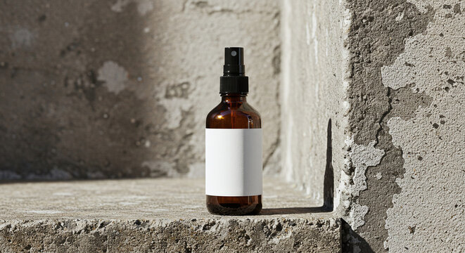 Amber bottle mockup blank label spray bottle product shot for beauty or pharmaceutical ads