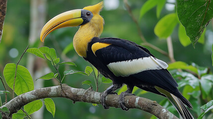 Colorful Hornbill Perched on Branch &mdash; Vibrant Wildlife Close-Up in Tropical Habitat
