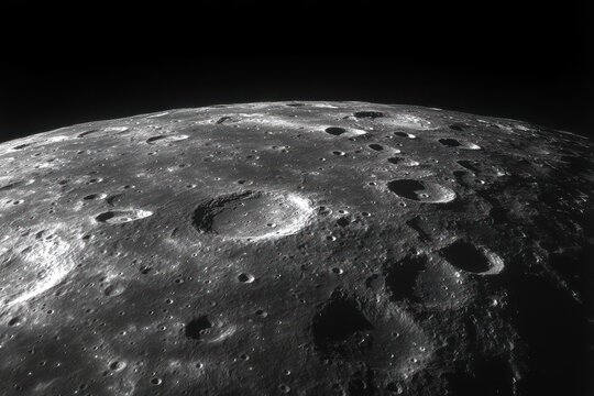 Cratered surface of the moon against dark space backdrop
