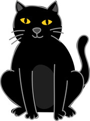 Black Cat Sitting in Scary Halloween Flat Cartoon Design