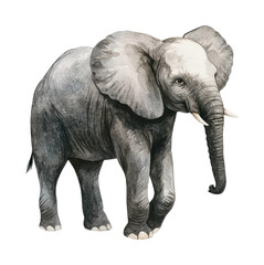 Watercolor elephant illustration with detailed texture and gentle expression, cut out - stock png.