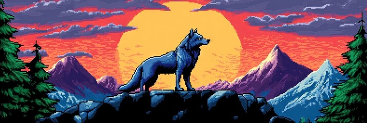 16-bit pixel art wolf 