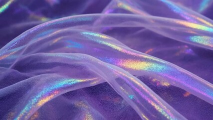 Liquid glass silk sheet folds and unfolds, each crease refracts a glowing rainbow gradient, ultra-smooth fabric physics, holographic shine, black backdrop, photorealistic detail, slow - Powered by Adobe