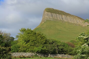 Benbulben Mountain and nearby countryside in springtime. County Sligo, Ireland 