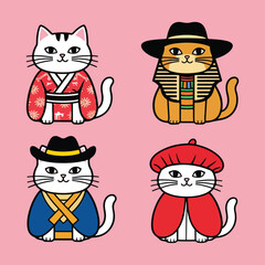 International Cat Day Vector Designs – Cute Cartoon Cats, Superhero Theme, Paw Prints, and Global Celebration in Solid Colors for T-shirts, Posters, and Stickers
