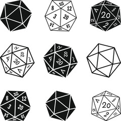 Polyhedral Dice Set Silhouette, 20 sided dice Silhouette D20 Dice Isometric SVG, Dnd dice Svg, D4, D6, D8, D10, D12, D20,
