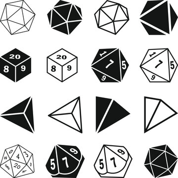 Polyhedral Dice Set Silhouette, 20 sided dice Silhouette D20 Dice Isometric SVG, Dnd dice Svg, D4, D6, D8, D10, D12, D20,