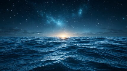Fototapeta premium Calm navy sea under sparkling sky with stars