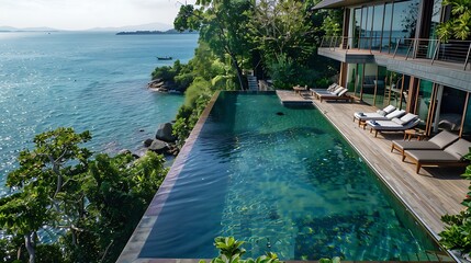 Fototapeta premium Technology smart villa by the sea with sustainable tech integration