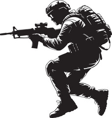 Fototapeta premium Soldier Running With Rifle Silhouette Illustration