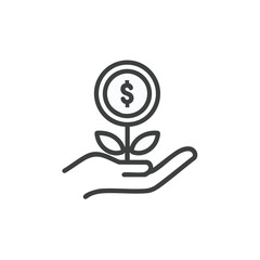 Hand cradling growing dollar coin plant