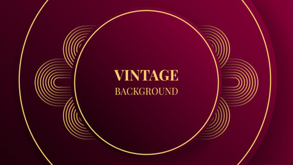 Wine red gradient abstract background with gold rounded lines and shadows. Modern geometric pattern. Shiny poster or web banner template. Blended lines