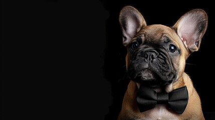 Fototapeta premium Adorable French Bulldog puppy wearing bow tie with copy space