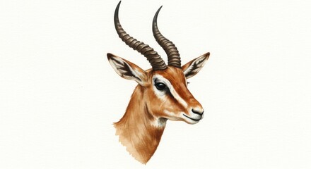 Naklejka premium Illustration of a gazelle head with long horns on a white background detailed and realistic art