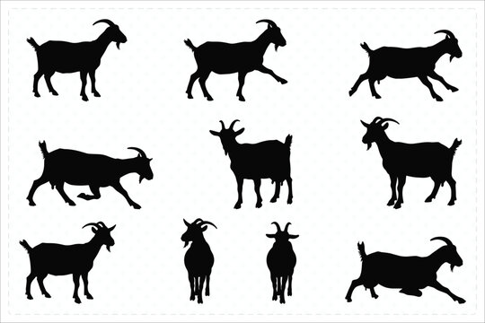 Playful goat silhouette set vector art