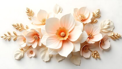 Chic pastel flowers gold leaves elegant design high quality 4k wallpaper