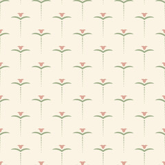 Cute seamless pattern with tulip flowers. Subtle feminine background with blooming pink flowers for nursery, fabric design, textiles, decor, 8 March.