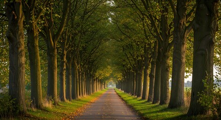 Naklejka premium Tree Lined Road with Sunlight