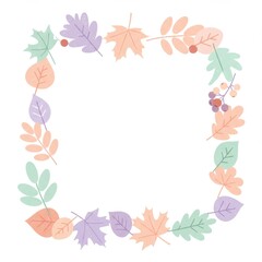 Fototapeta premium Pastel Autumn Leaf Wreath Frame Illustration