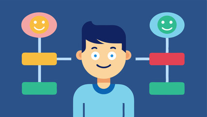 Emotional Checkin A character using a mood chart with facial expressions to reflect on their feelings highlighting the importance of recognizing and acknowledging emotions.