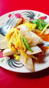 Spicy Vietnamese Sausage mixed Corn and Mango Salad