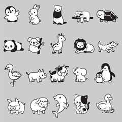 cartoon animal icons, cartoon animal icons set