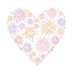 Heart Shaped Fireworks Design Pastel Colors
