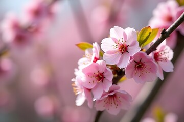 Obraz premium Nature’s Beauty – Pink Cherry Flowers Blooming in a Close-Up Shot