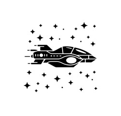 Alien ship or space ship in space icon vector in black color isolated on white.