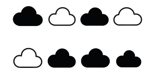 Minimalist cloud icons set – simple, elegant, modern cloud designs for digital media. Vector icons set