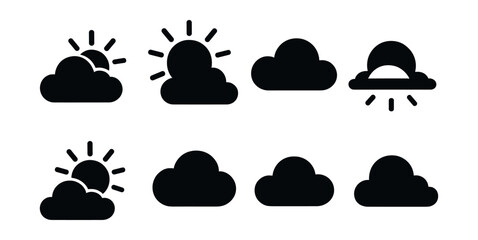 Weather icons set &ndash; sun, clouds, sunrise, sunset, overcast, clear sky, silhouettes. Vector icons set