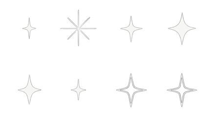 Minimalist spark icons set &ndash; star, twinkle, shine, glow, light, radiance, simple. Vector icons set