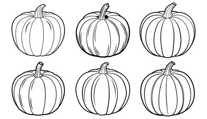 set of pumpkins. Set of hand drawn continuous line pumpkin icon. Monoline pumpkin sketch for decorations, logo, print, greeting card, Thanksgiving or Halloween concept. Modern minimal vector 
