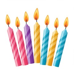 Colorful Striped Birthday Candles on White Background