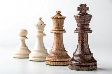 Detailed View of Chess Pieces Arranged in a White Studio Generative AI